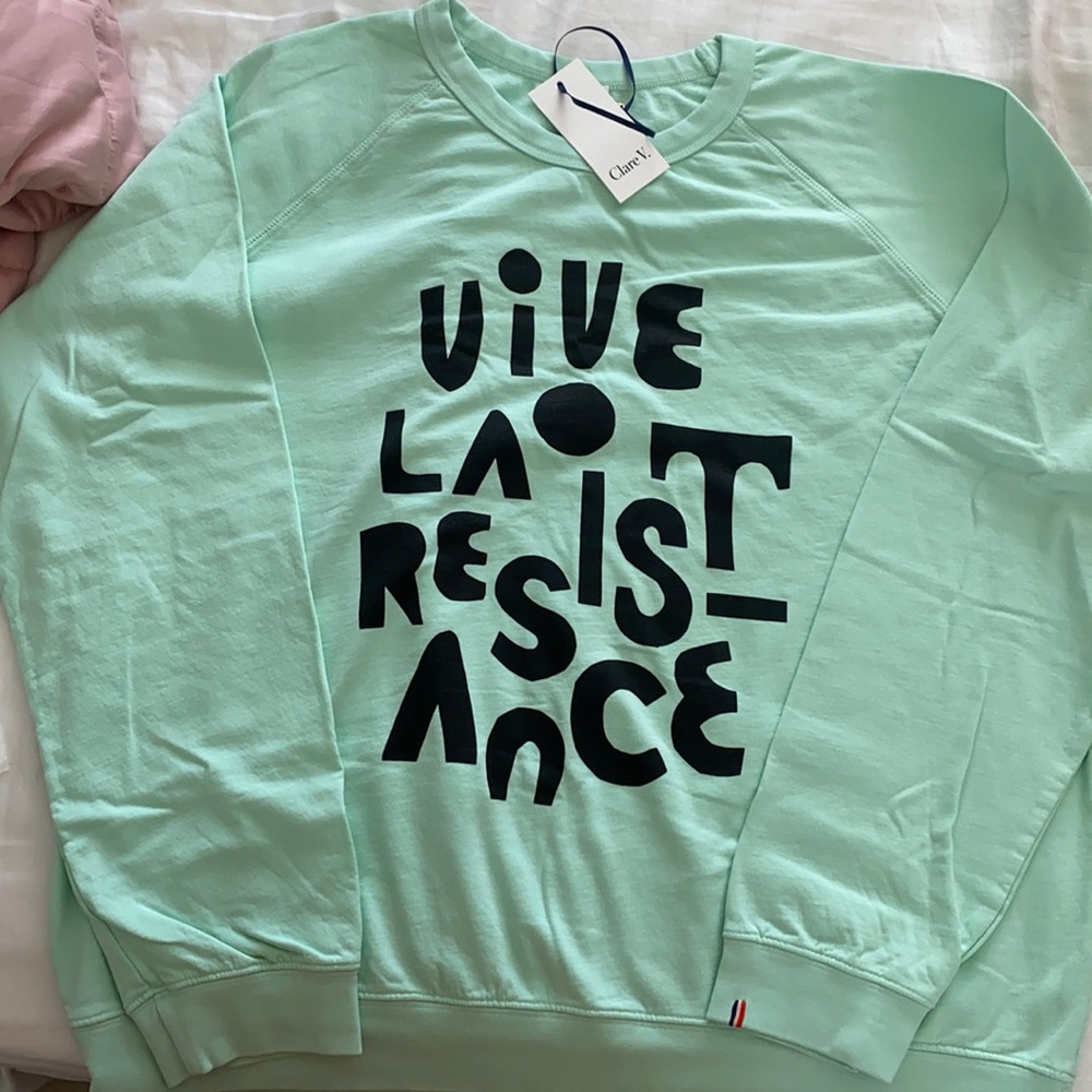 Clare V mint green Vive La Resistance sweatshirt